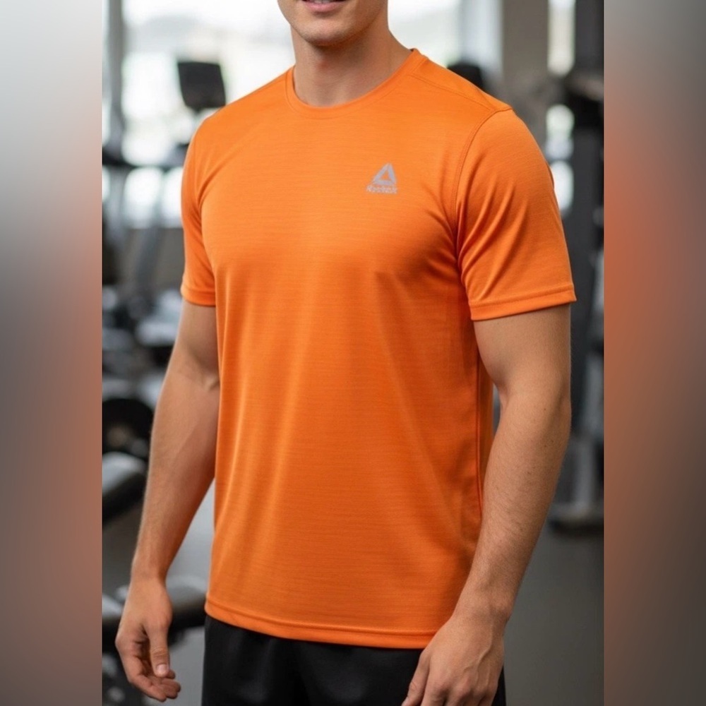 NWT Reebok Men's Orange Glow Speedwick Reflective Logo Short Sleeve Tee Shirt M